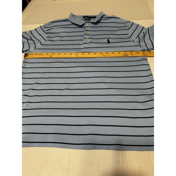 Polo Ralph Lauren Mens Custom Slim Fit Blue Striped Short Sleeve Polo Shirt - Picture 6 of 8